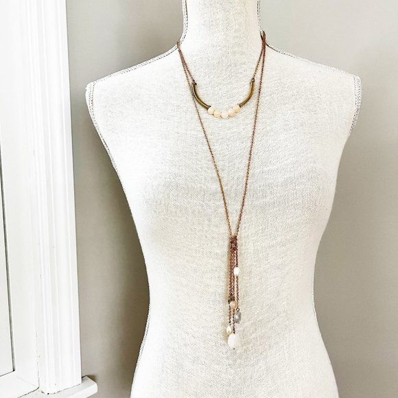 White House Black Market Jewelry - White House Black Market Rose Gold Boho Tassel Necklace